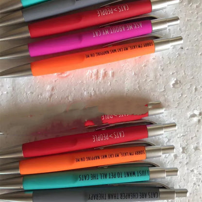 Coloured automatic pen marker set with push action mechanism and animal-themed designs