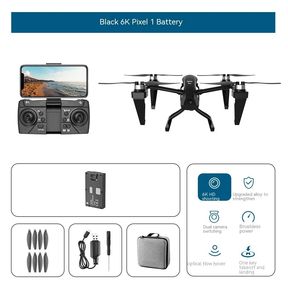 KS66 UAV drone with optical flow positioning camera in flight showing aluminium alloy brushless motor construction