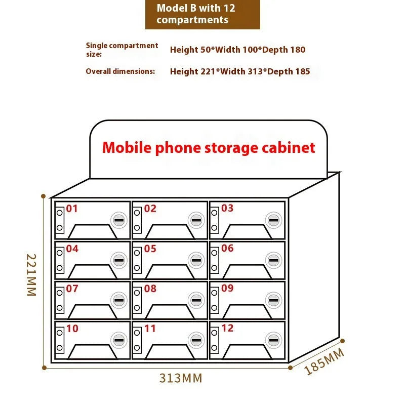 Transparent acrylic mobile phone storage cabinet with charging holes in modern simple style for office organisation