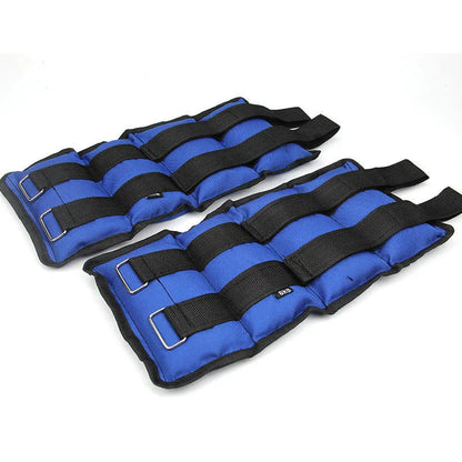 Pair of Oxford cloth legging sandbags for athletic resistance training in weights from 1kg to 6kg.
