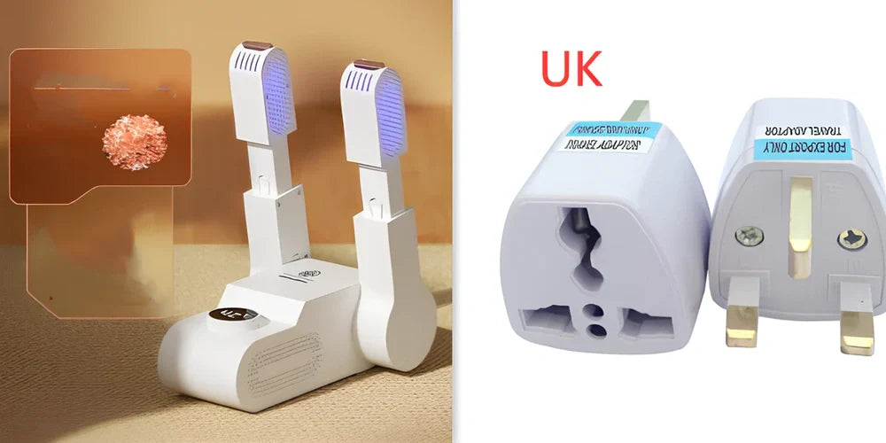 Household shoe dryer with telescopic design showing UK plug and 1.3m cord for footwear drying