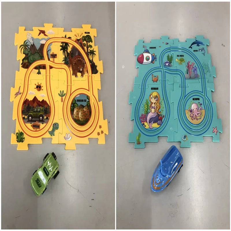 DIY Electric Railroad Speeder Toy with puzzle tracks and automatic car