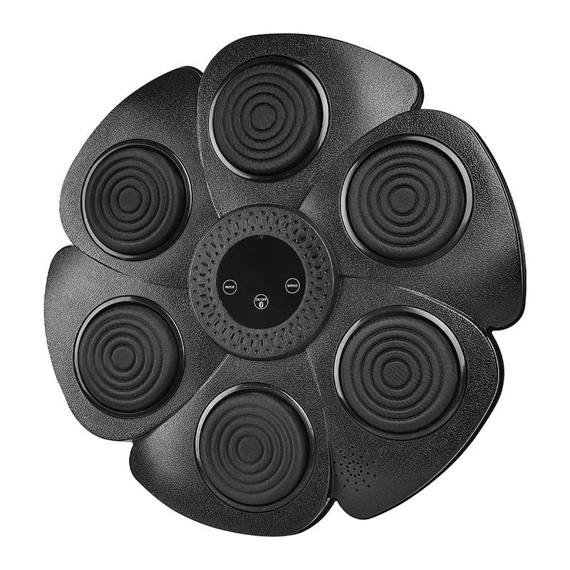 Black smart boxing wall target with LED lights, includes half-finger boxing gloves and charging cable for indoor training