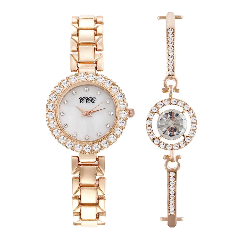 Women's diamond bracelet watch with 3cm round case, stainless steel strap, gold or silver, with bracelet and box option