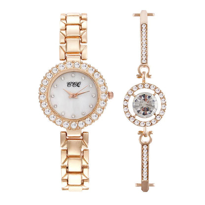 Women's diamond bracelet watch with 3cm round case, stainless steel strap, gold or silver, with bracelet and box option