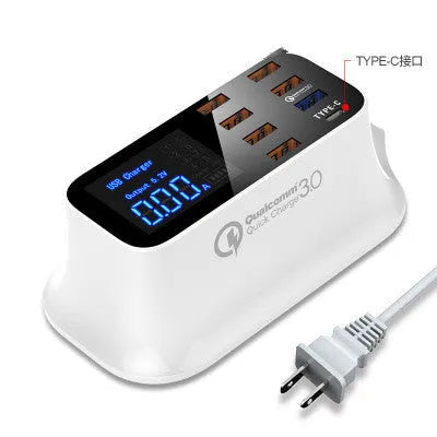 Ceramic white smart USB charger with digital display and multiple ports including QC3.0 fast charging