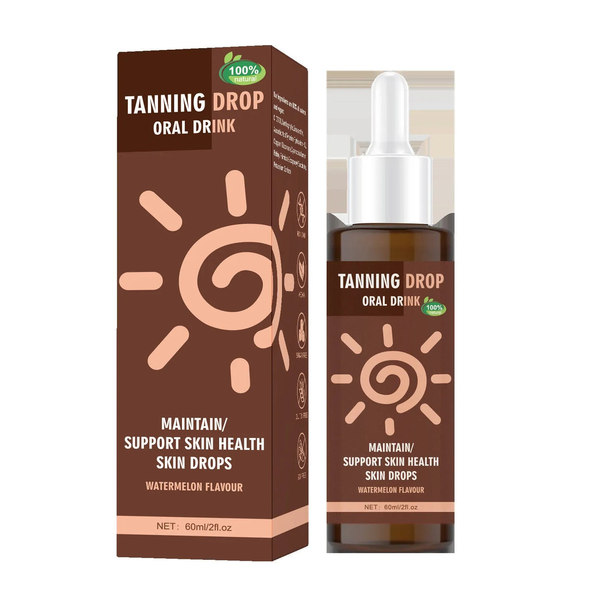 60ml bottle of tanning drops with dropper applicator for gradual bronze tan application