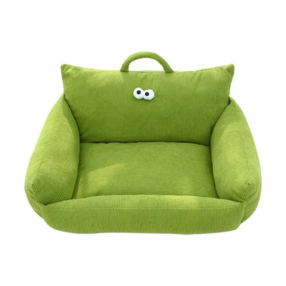 Cartoon big eye pet sofa kennel bed in blue colour with moon velvet fabric and PP cotton filling