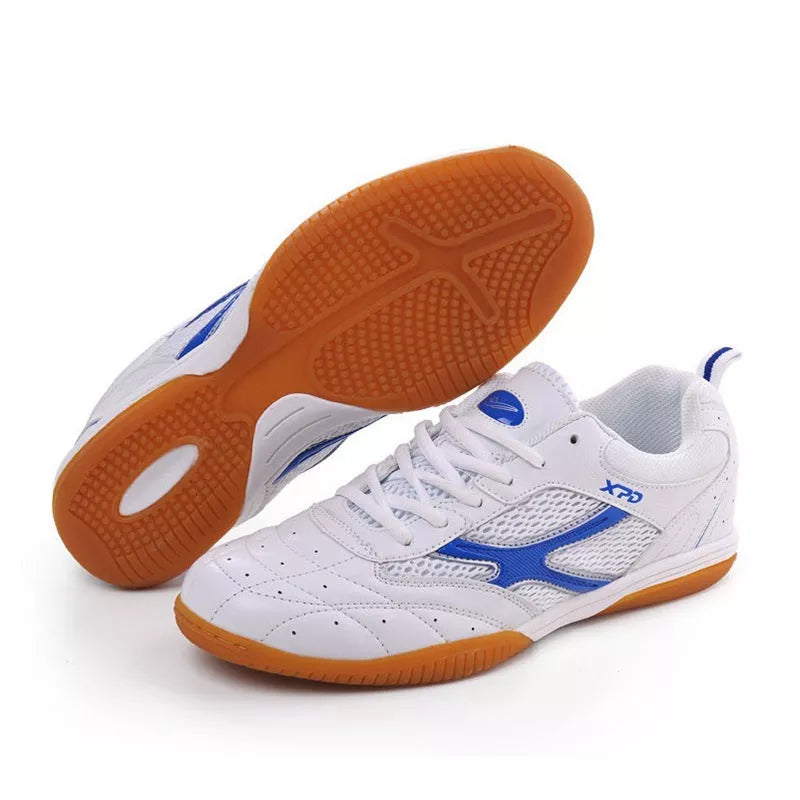 Table tennis training shoes in white and blue or white and red, sizes 30-46