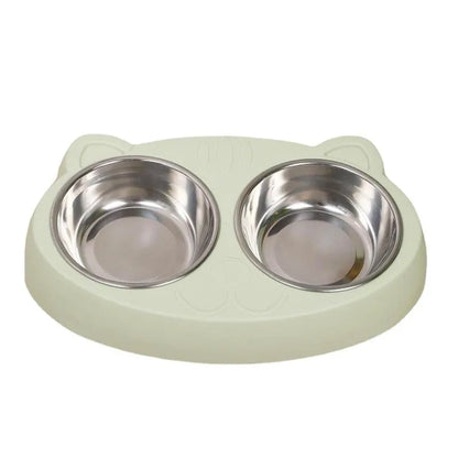 Stainless steel cat face bowl for cats in blue, green, or pink, single pet tableware bowl