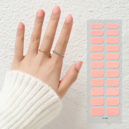 Semi-curing gel nail stickers sheet showing 22 solid colour designs including roses, tulips, and geometric patterns