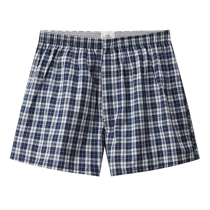 Men's loose boxer shorts in blue cotton, mid waist, plus size S-XL