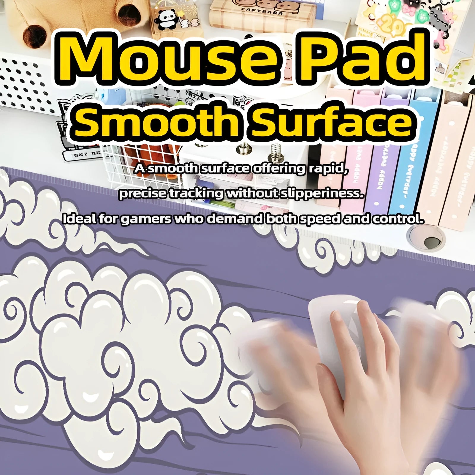 Large Japanese minimalist style desk mat with non-slip rubber base on a wooden desk