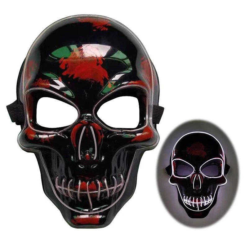 Realistic LED Skeleton Mask with customizable glow-in-the-dark lighting effects for Halloween, parties, and more