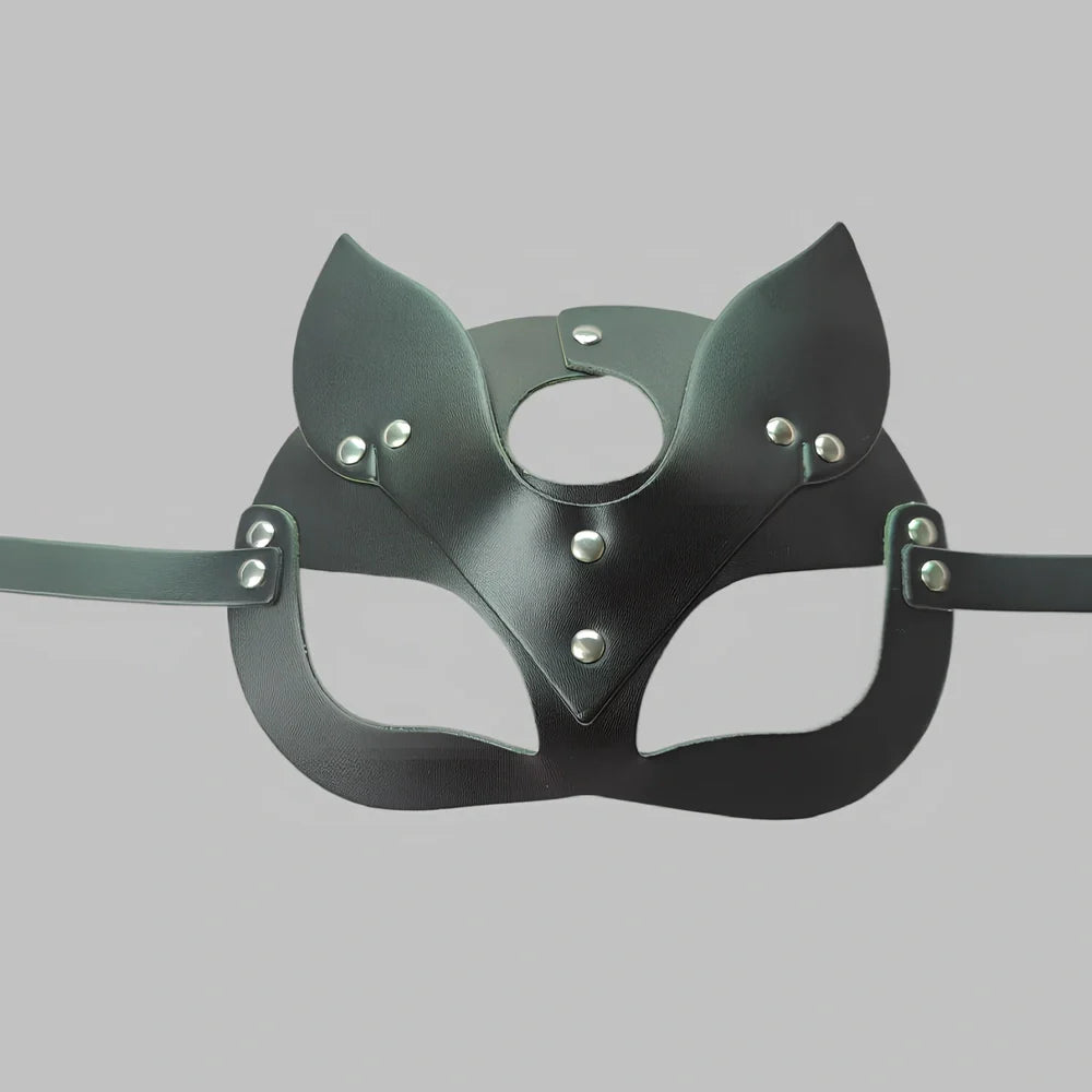 Black PU leather BDSM bondage harness set with adjustable straps and four restraint components
