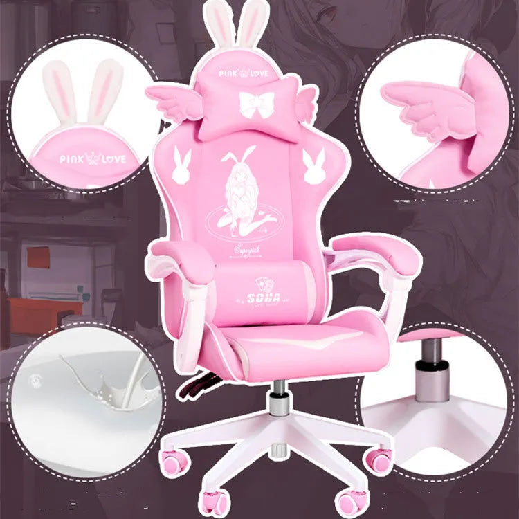 Goddess gaming chair in black or white artificial leather with fixed armrests and optional footrest