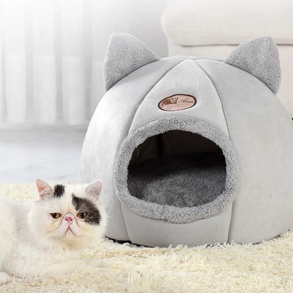 Fully enclosed winter cat nest sofa bed with soft cushion in large size