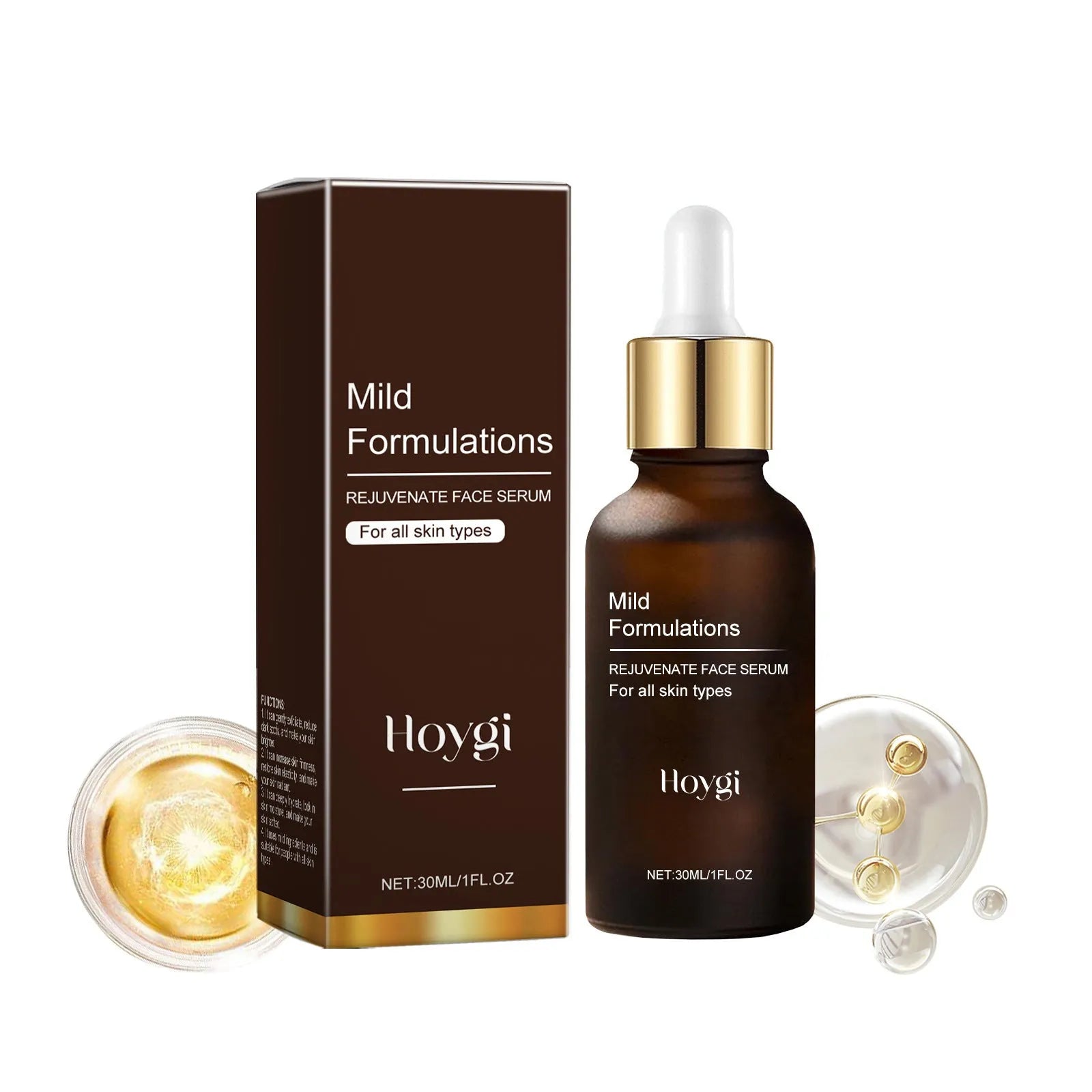 30ml facial skin care essence bottle measuring 10.3cm tall with hyaluronic acid, collagen and vitamin C formula