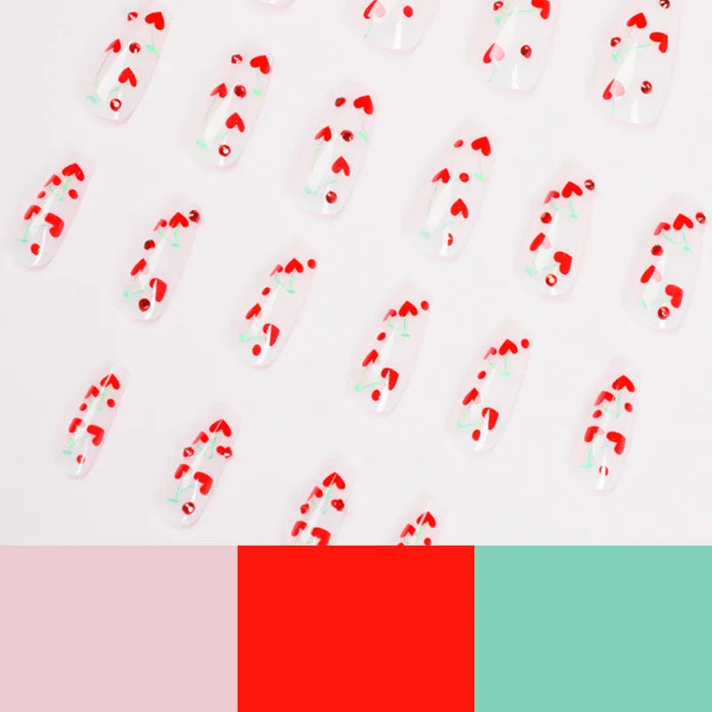 French Love Red Diamond Small Cherry Wear Armour kit with 24 sheets and glue for nail art