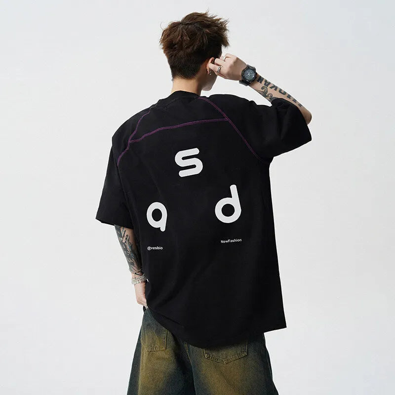 Cotton letter print short-sleeve T-shirt in loose fit with round neck collar