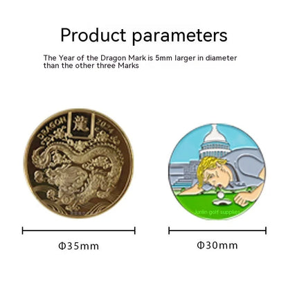 Zinc alloy golf hat clip showing engraved Dragon Year pattern design for promotional gifts