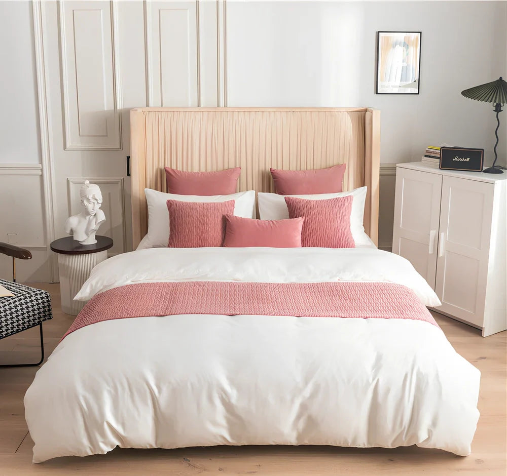 Pure cotton bed flag with texture pillow cover in various colours and UK bed sizes