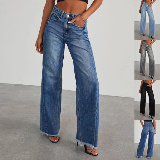 Premium high-rise denim jeans with pockets for women, available in classic colors with a comfortable, figure-flattering fit