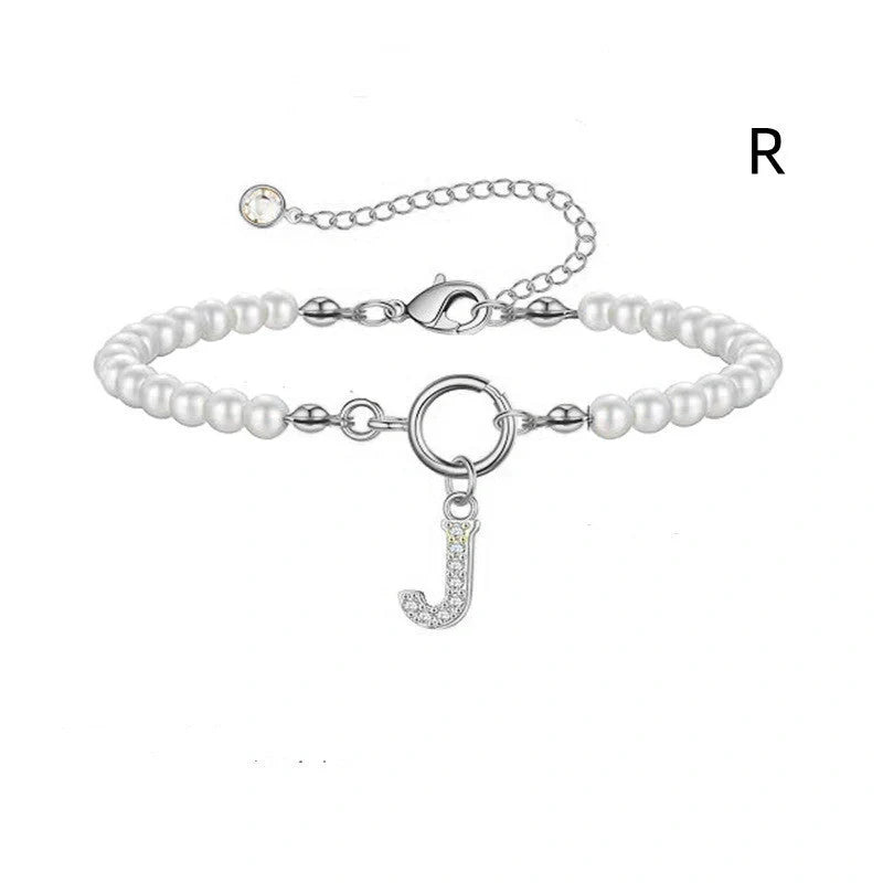 2024 Fashion Toggle Clasp Initial Bracelet with 6mm Pearl