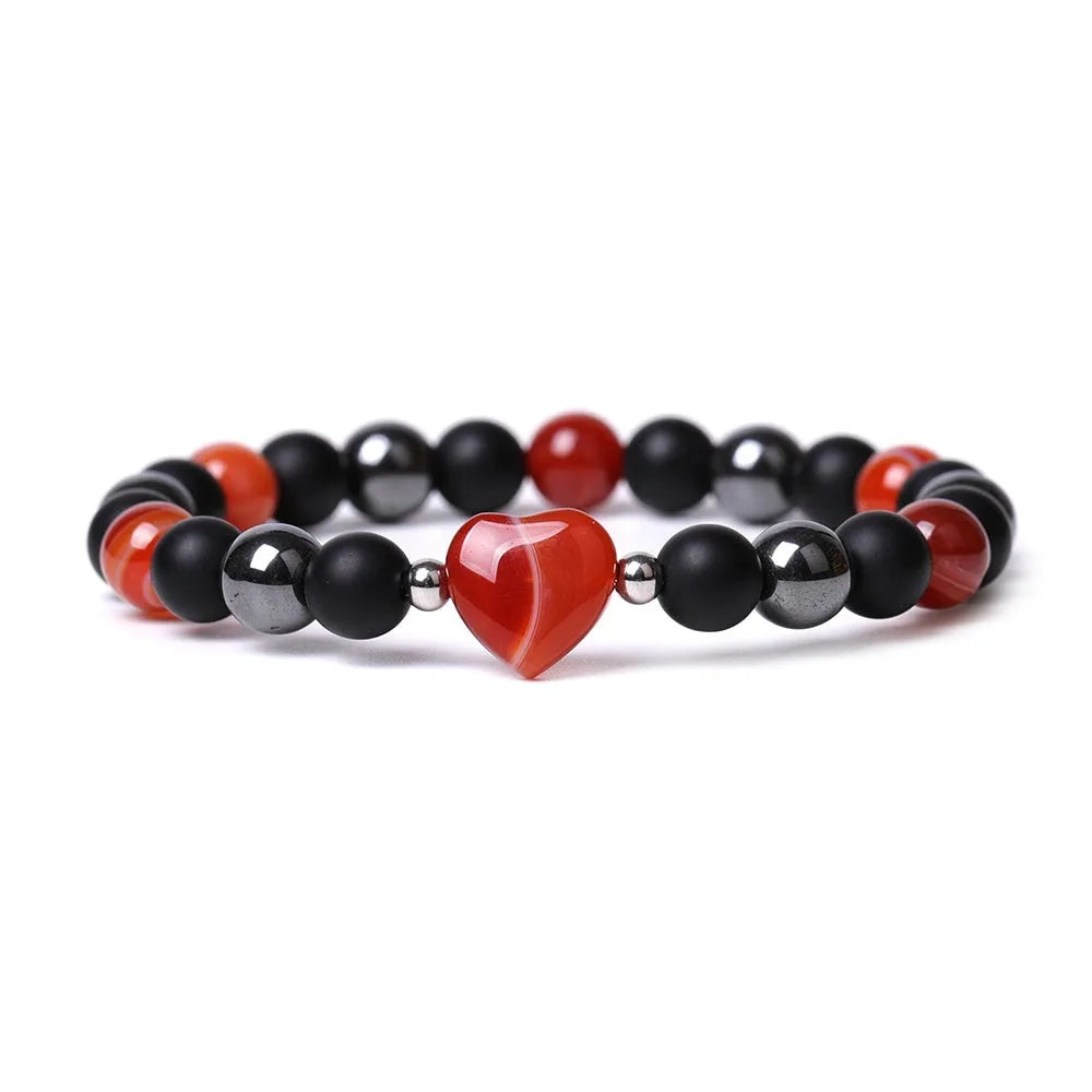 Geometric peach heart stone bracelet with hand-cut craftsmanship in multiple colour variations
