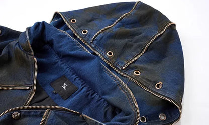 Korean style hooded denim vest coat jacket with matching blue trousers