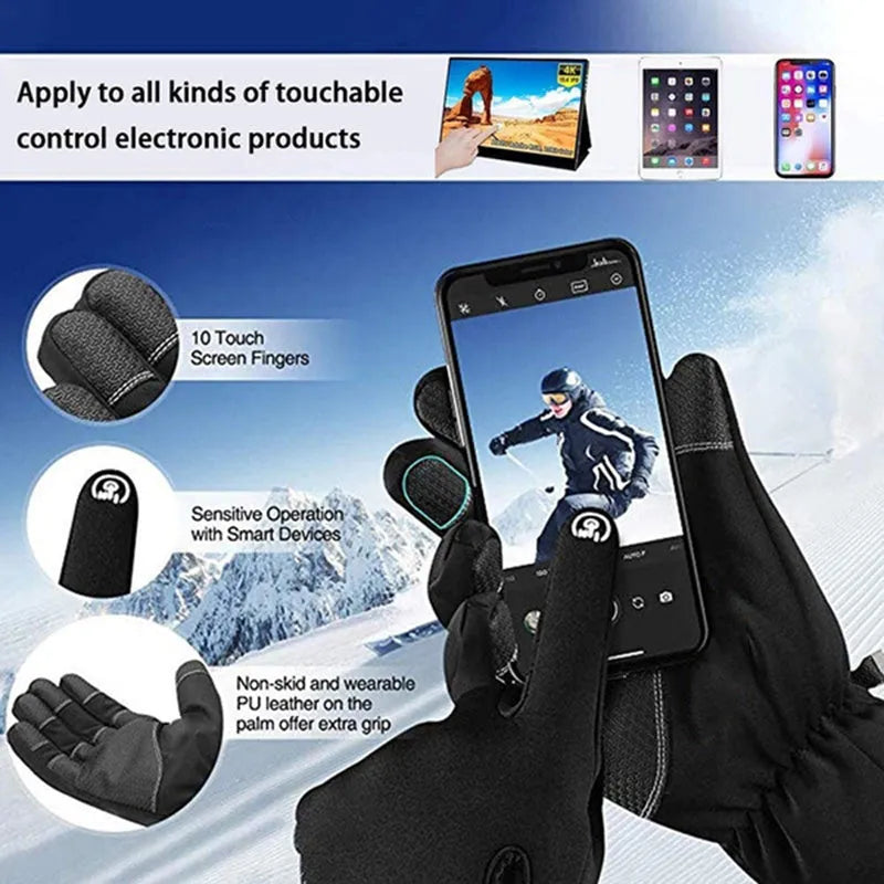 Winter Cycling Gloves Touchscreen Non-Slip Waterproof Windproof Warm Split Finger Sports Gloves for Skiing Riding Women Men Black Grey M L XL XXL