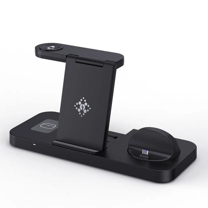 B-21 wireless charging station for mobile phone, smartwatch and headphones in black and white colour options.