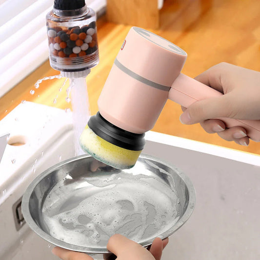 Powerful cordless electric cleaning brushes with interchangeable brush heads for versatile kitchen and bathroom cleaning