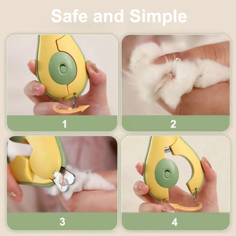Professional LED pet nail clipper for small dogs and cats in green, pink, and white colours.