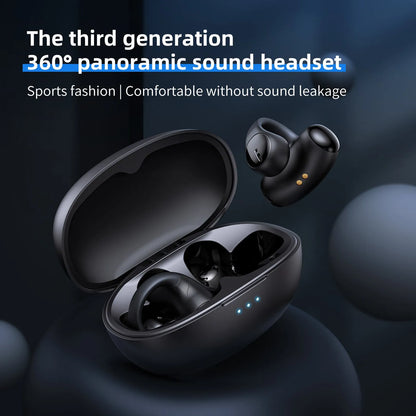 Black and white T306 wireless Bluetooth clip-on sports gaming headset on a plain background.