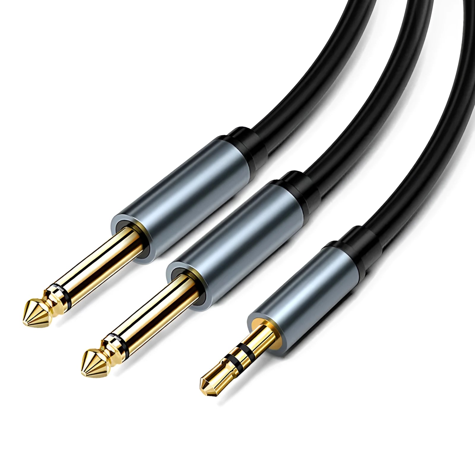 3.5mm to 6.5mm male-male audio cable with pure copper wire in black.
