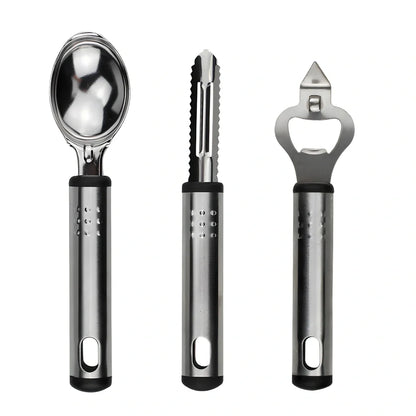 25-piece kitchen utensil set with hanging holes, silicone heads and stainless steel handles organised vertically