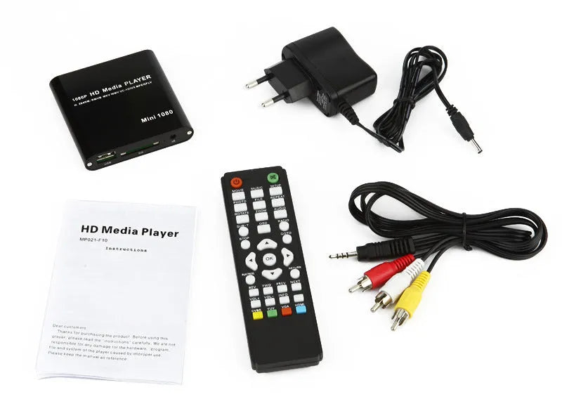 1080p Full HD media player in black metal case with SD card slot, USB port and HDMI output