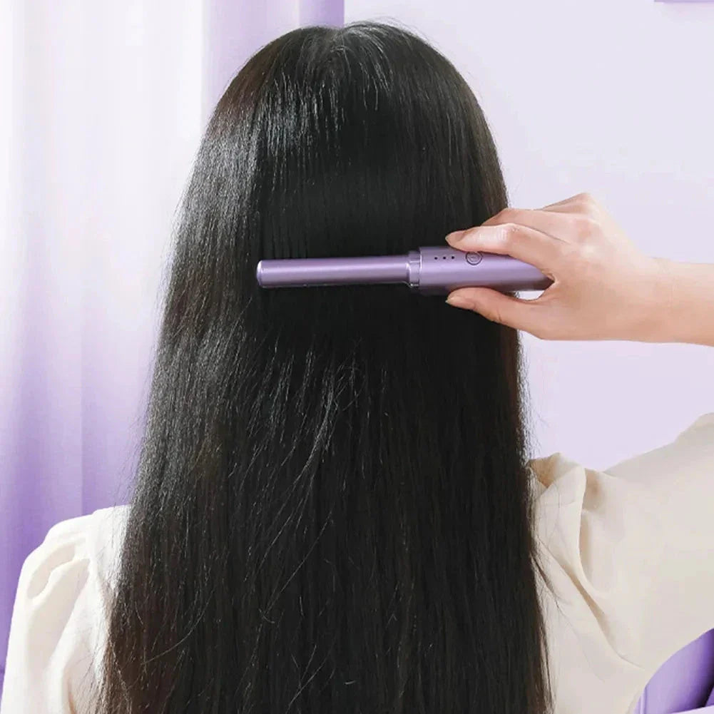 Cordless hair straightener and curler comb with fast heating and negative ion technology for salon-quality styling on the go