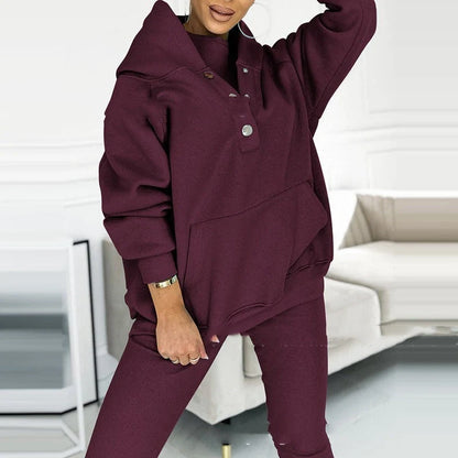Women's 3-piece sports suit with hooded sweatshirt, vest, and slim trousers in various colours