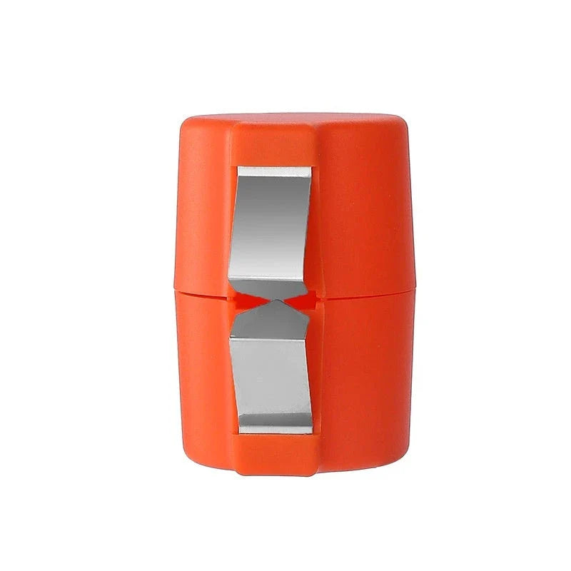 Premium egg cracker and separator made of stainless steel and plastic, available in various colors, used for effortless egg preparation in the kitchen