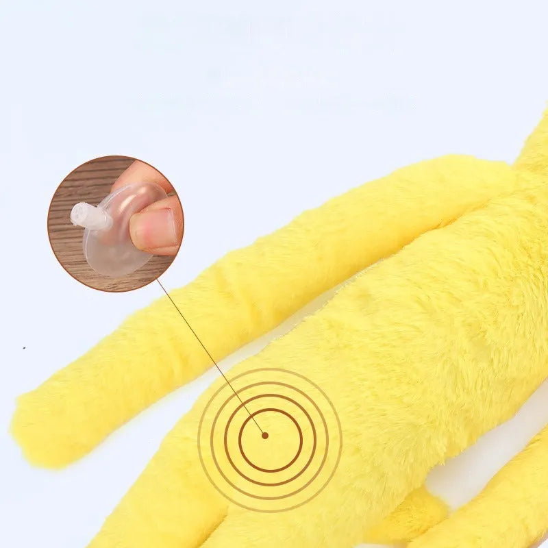 Pink and yellow plush dog toy with rattle and crinkle sounds for large breed chewing