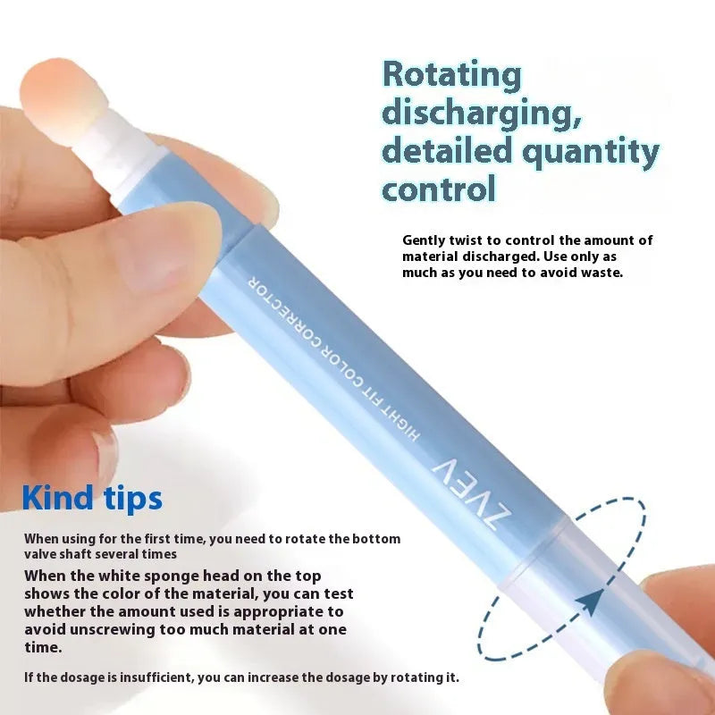 Concealer tube with sponge brush applicator in three colour options for skin tone correction