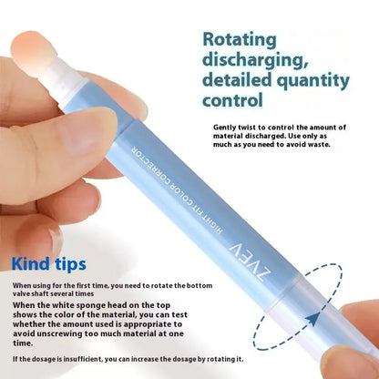 Concealer tube with sponge brush applicator in three colour options for skin tone correction