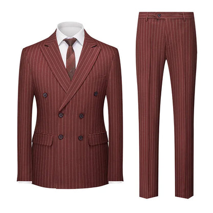 Men's striped double-row two-button business suit in slim fit with trousers