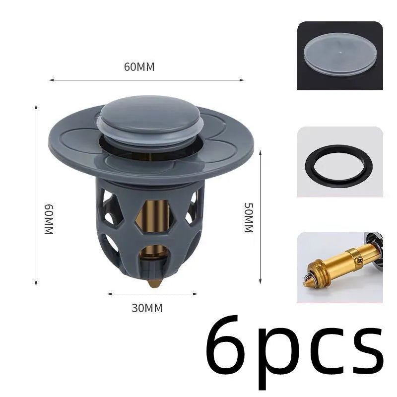 Copper core bouncing washbasin drain plug with universal 1.1-1.5 inch head in metallic finish