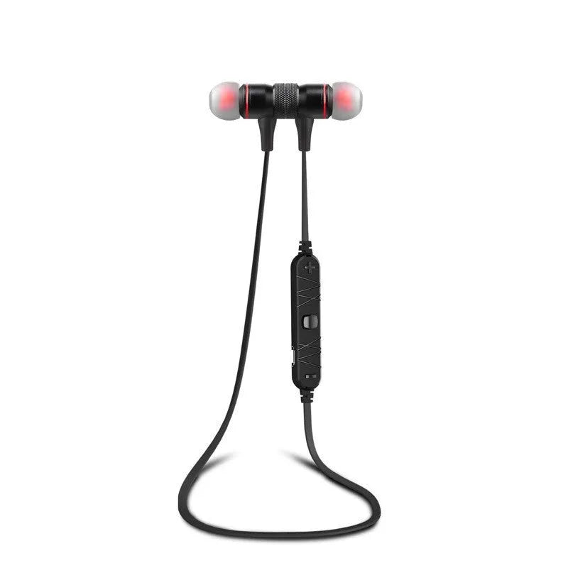 Black neck-hanging in-ear Bluetooth headset with Jerry chip, 10 metre range, plastic body, earplug style