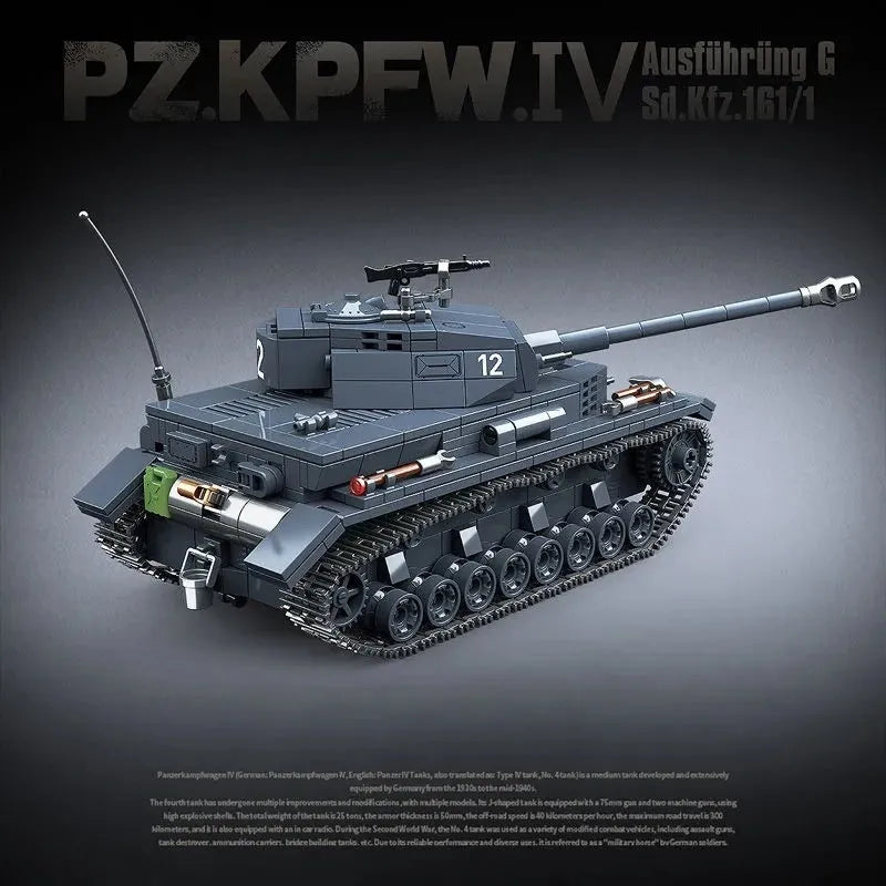 Type 4 G Tank Panzer IV plastic building block toy set for youth aged 7 to 14 years old