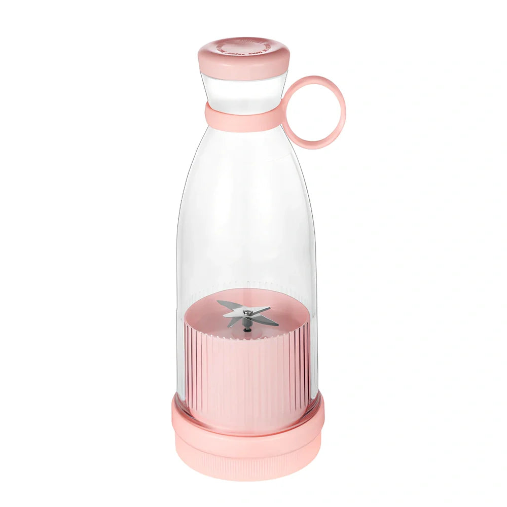Mini portable juicer in blue, green, or pink with 380ml capacity and USB charging cable