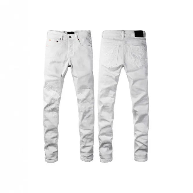 Men's black slim fit stretch skinny jeans with button-fly opening and straight leg design
